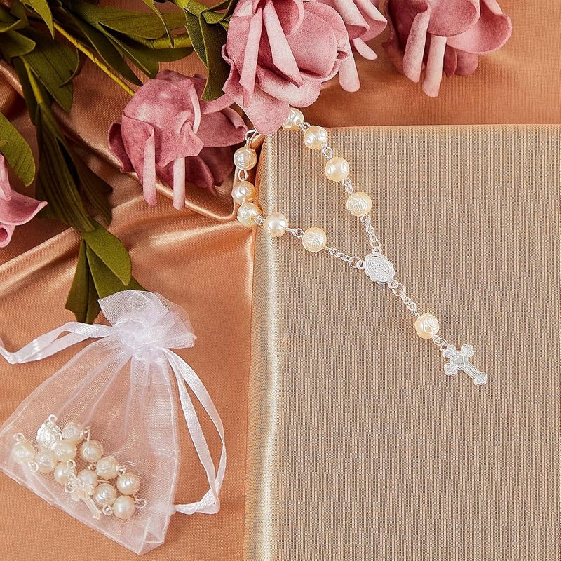 Jadive 30 Pieces Mini Rosaries Baptism Rosary Beads Finger Baptism Rosaries Bulk with Organza Bags for First Communion Christening Weddings Party Favors - Image 3